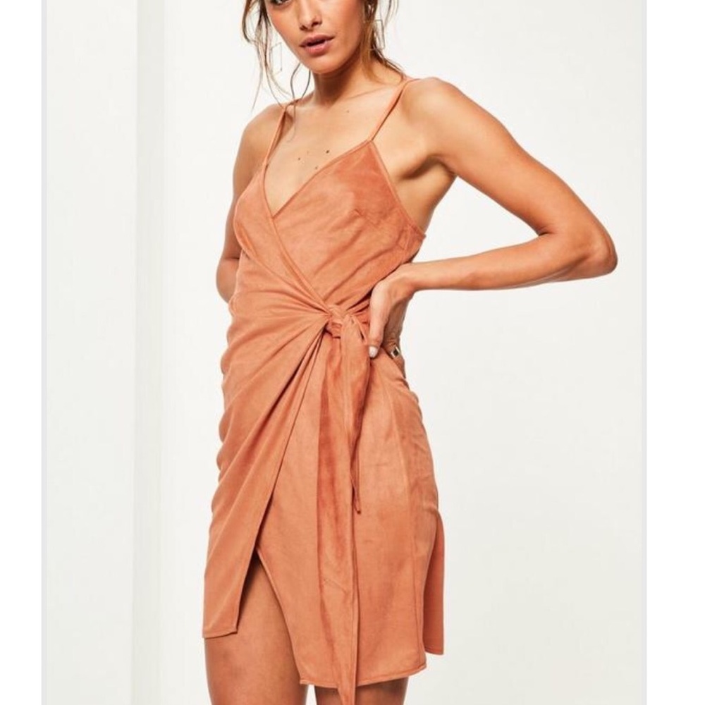 Burnt Orange Faux Suede wrap dress